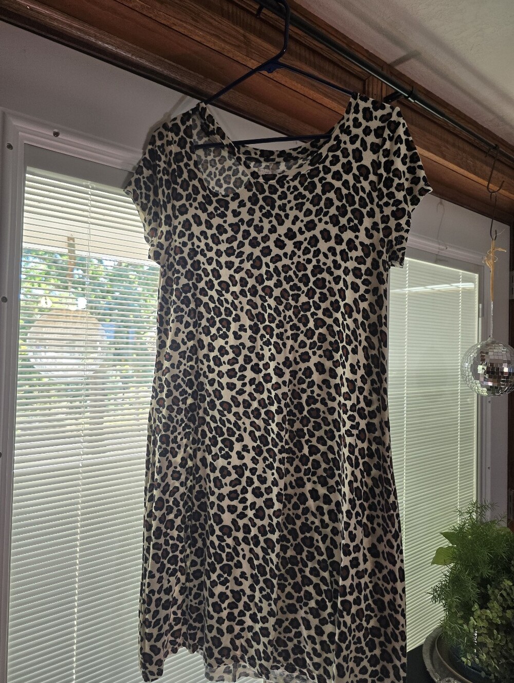Leopard Print Short Sleeve Swing Dress - Cream/Black